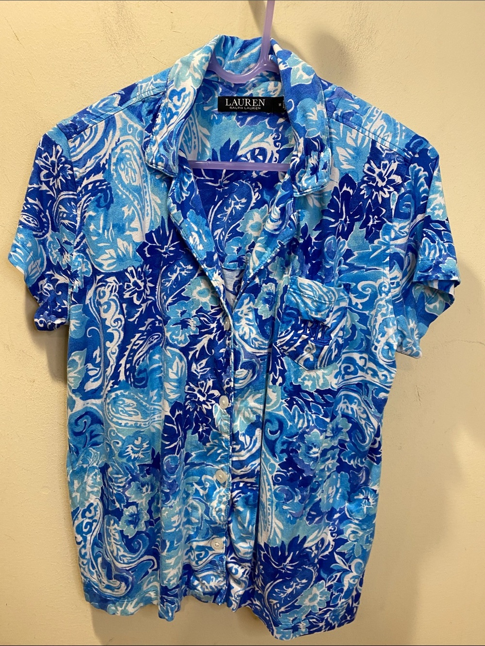 Ralph Lauren Blue & White Floral Short-Sleeve Button-Down Sleep Shirt Sz M - Picture 3 of 9